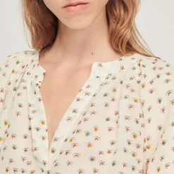 Sale Loose Top With Summer Flowers Print Women Tops & Shirts