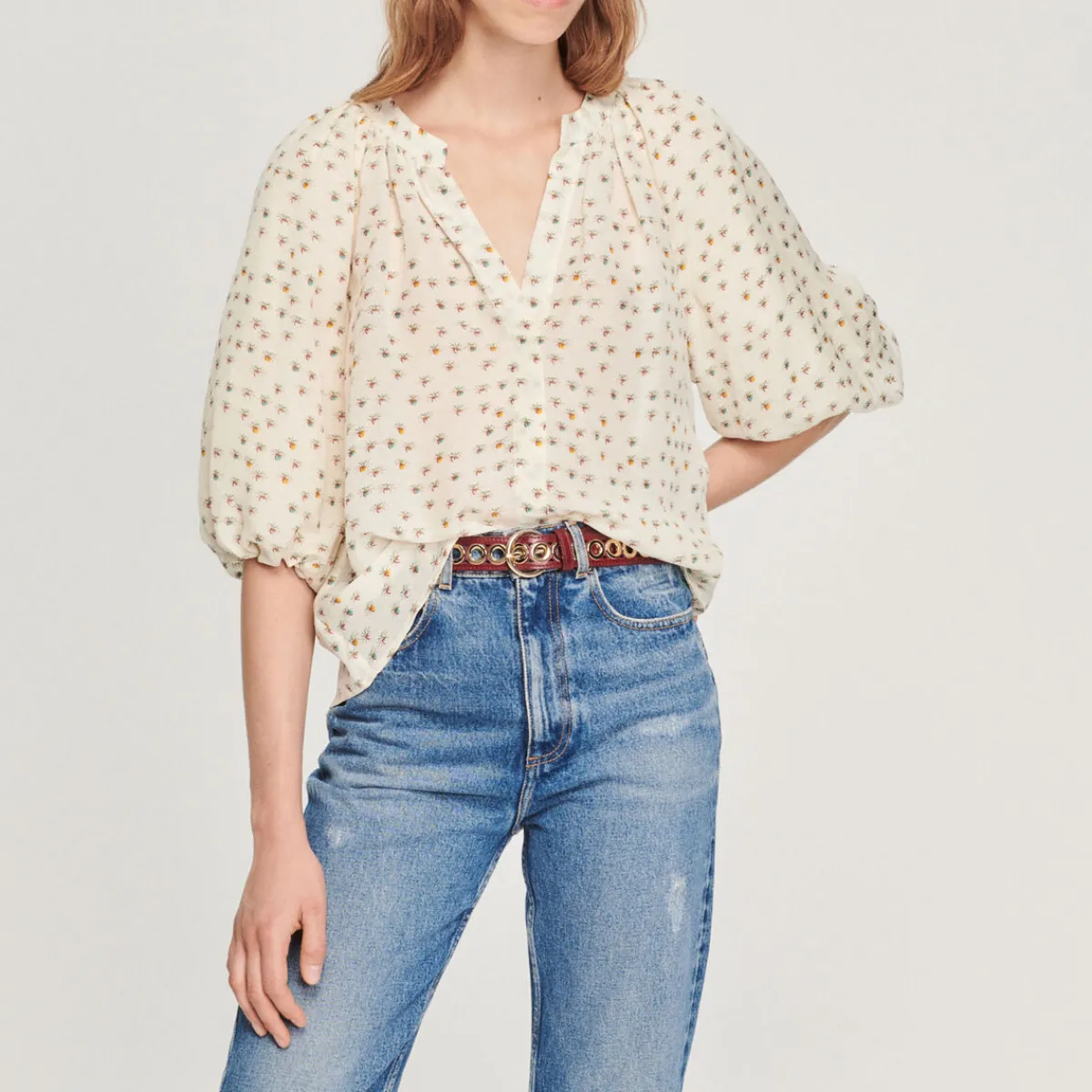 Sale Loose Top With Summer Flowers Print Women Tops & Shirts
