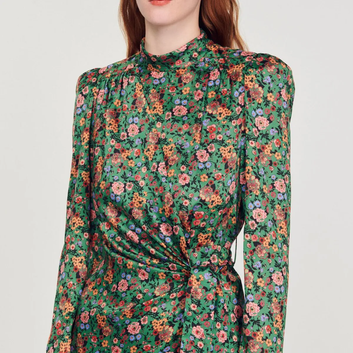 Hot Midi Dress With Autumn Flowers Print Women Dresses