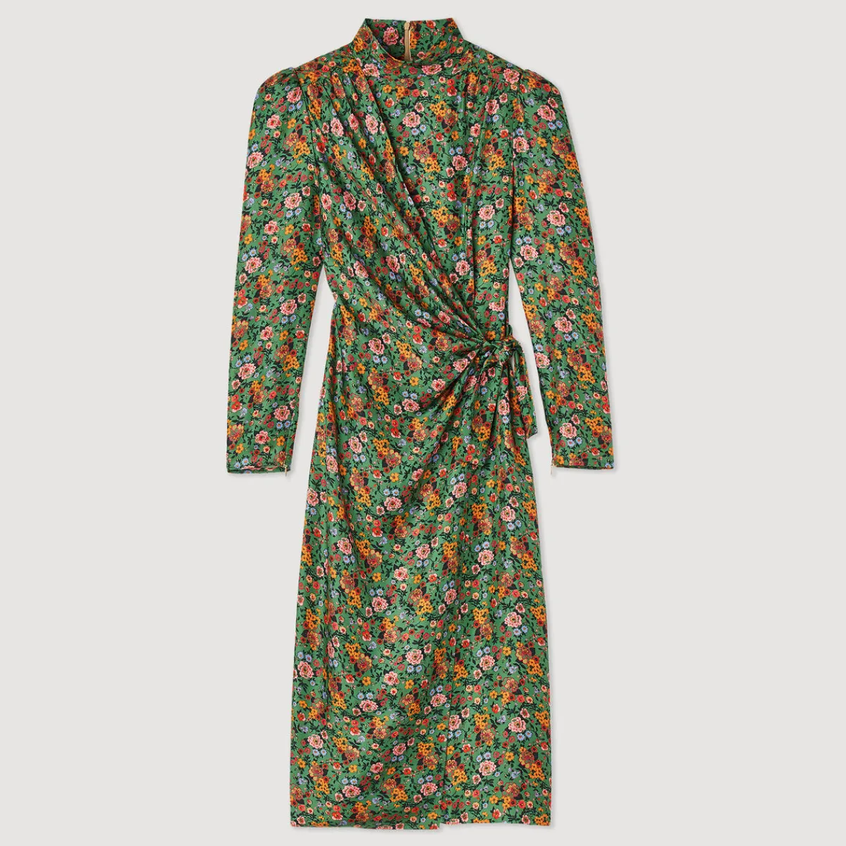 Hot Midi Dress With Autumn Flowers Print Women Dresses