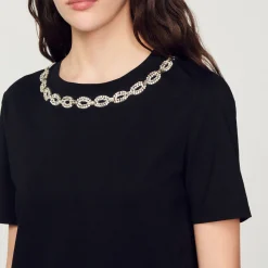 Hot Organic Cotton Jewelled Collar T-Shirt Women T-Shirts