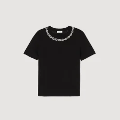 Hot Organic Cotton Jewelled Collar T-Shirt Women T-Shirts