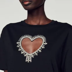 Cheap Organic Cotton Rhinestone Heart T-Shirt Women T-Shirts