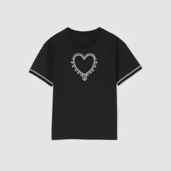 Cheap Organic Cotton Rhinestone Heart T-Shirt Women T-Shirts