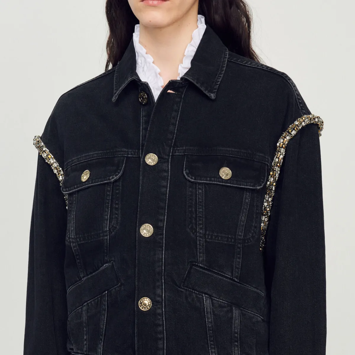 Sale Oversized Denim Jacket With Rhinestones Women Jackets & Blazers