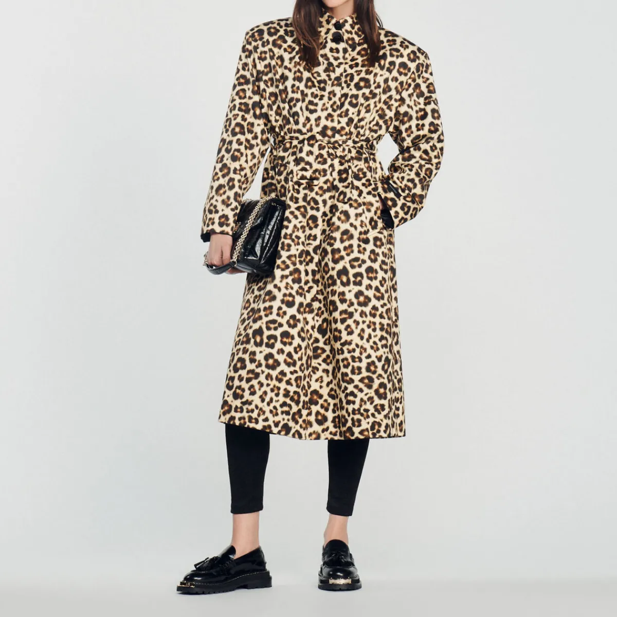 New Oversized Leopard-Print Trench Coat Women Coats