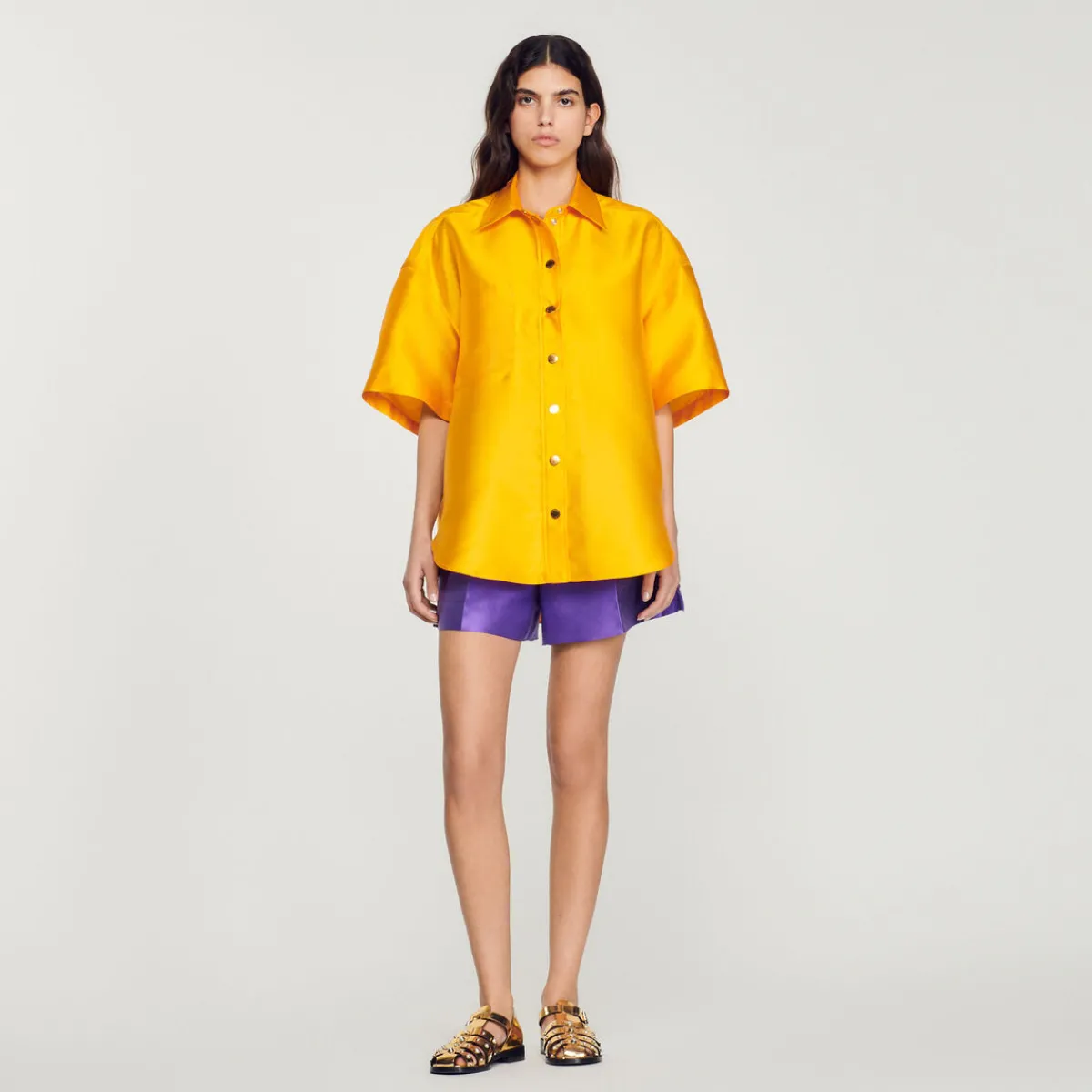 Outlet Oversized Satin Shirt Women Matching Sets