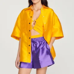 Outlet Oversized Satin Shirt Women Matching Sets