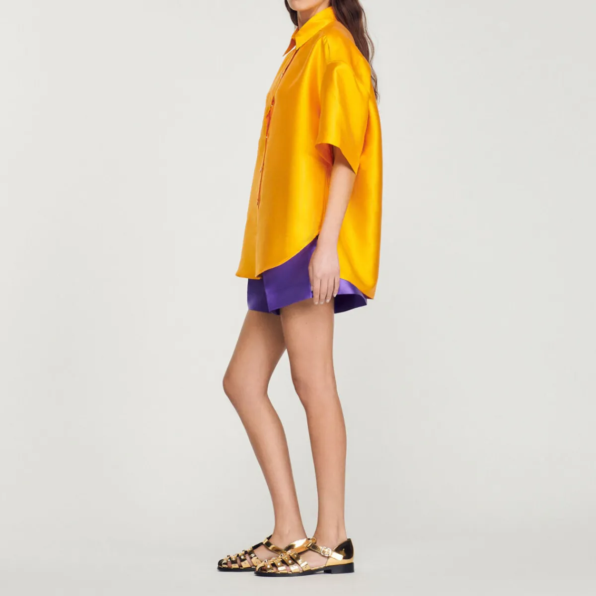 Outlet Oversized Satin Shirt Women Matching Sets