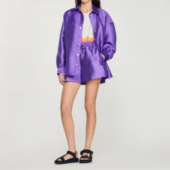 Best Sale Oversized Satiny Shirt Women Matching Sets