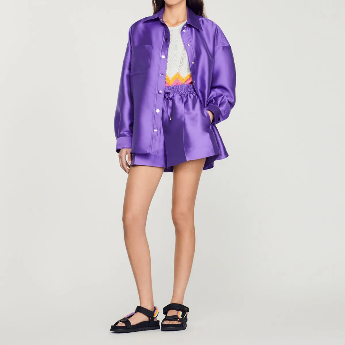 Best Sale Oversized Satiny Shirt Women Matching Sets