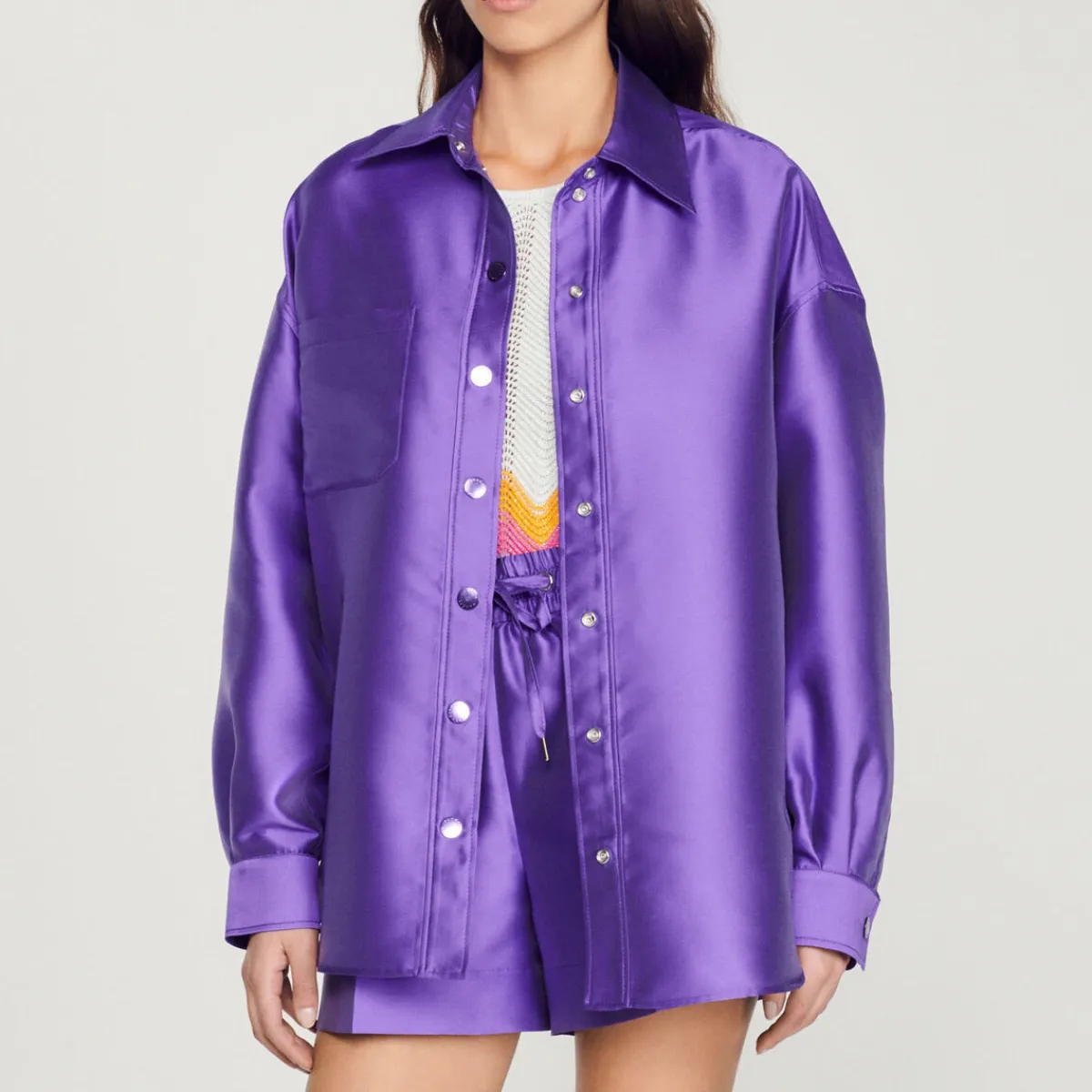 Best Sale Oversized Satiny Shirt Women Matching Sets