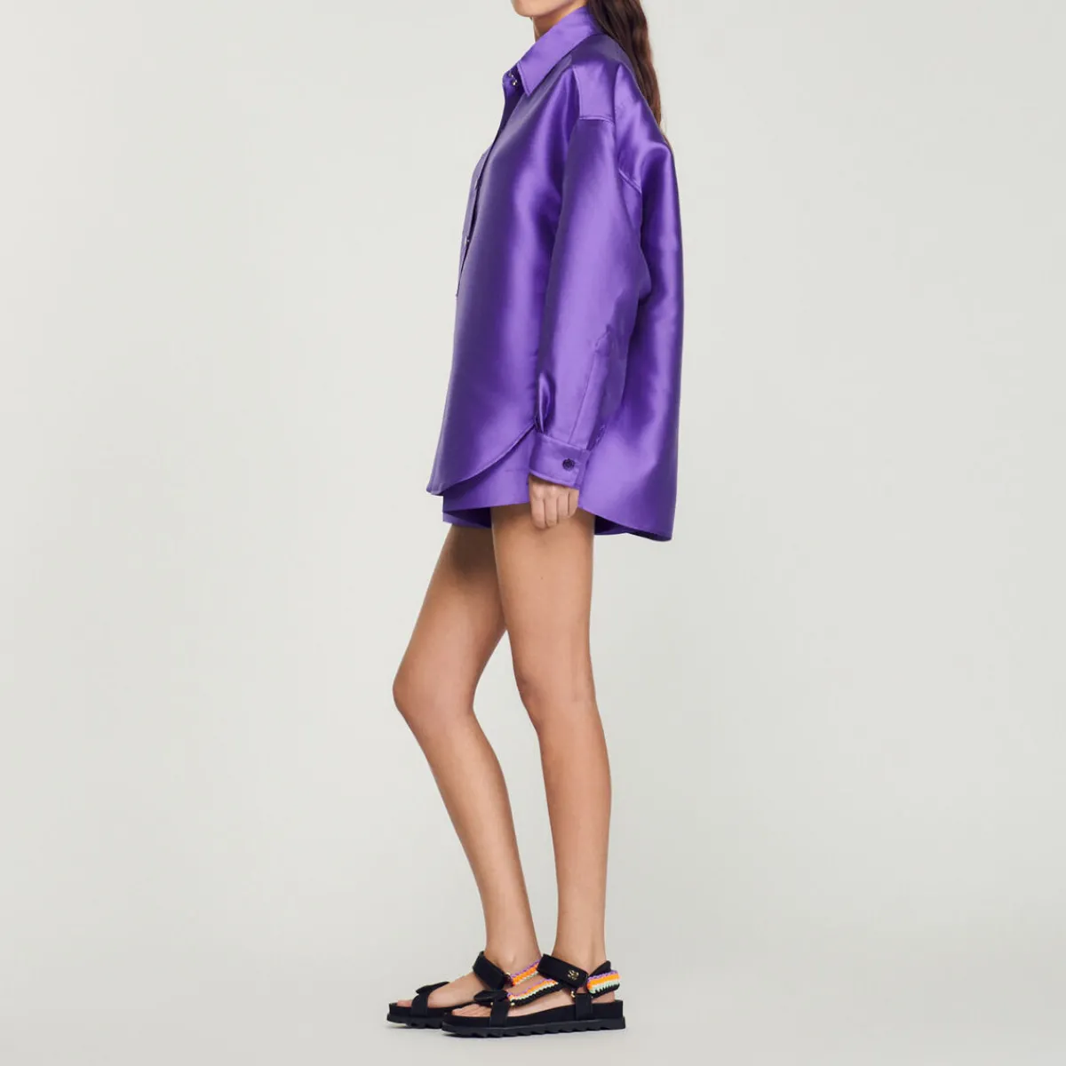 Best Sale Oversized Satiny Shirt Women Matching Sets