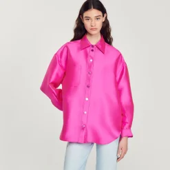 Cheap Oversized Satiny Shirt Women Matching Sets