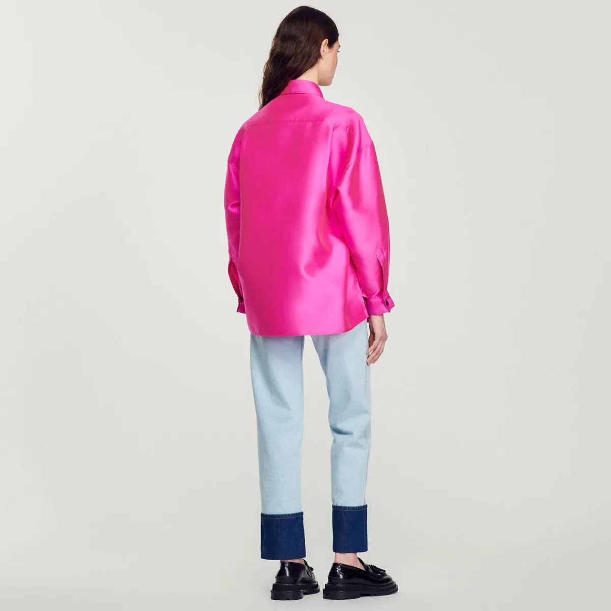 Cheap Oversized Satiny Shirt Women Matching Sets