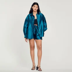 Discount Oversized Satiny Shirt Women Matching Sets