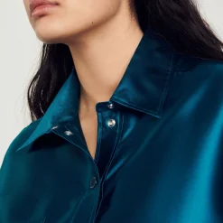 Discount Oversized Satiny Shirt Women Matching Sets
