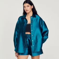 Discount Oversized Satiny Shirt Women Matching Sets