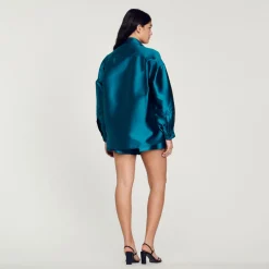 Discount Oversized Satiny Shirt Women Matching Sets