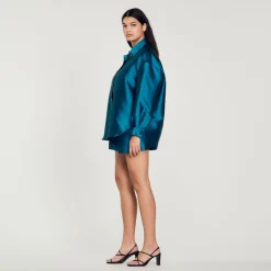Discount Oversized Satiny Shirt Women Matching Sets