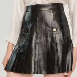 Clearance Pleated Short Leather Skirt Women Skirts