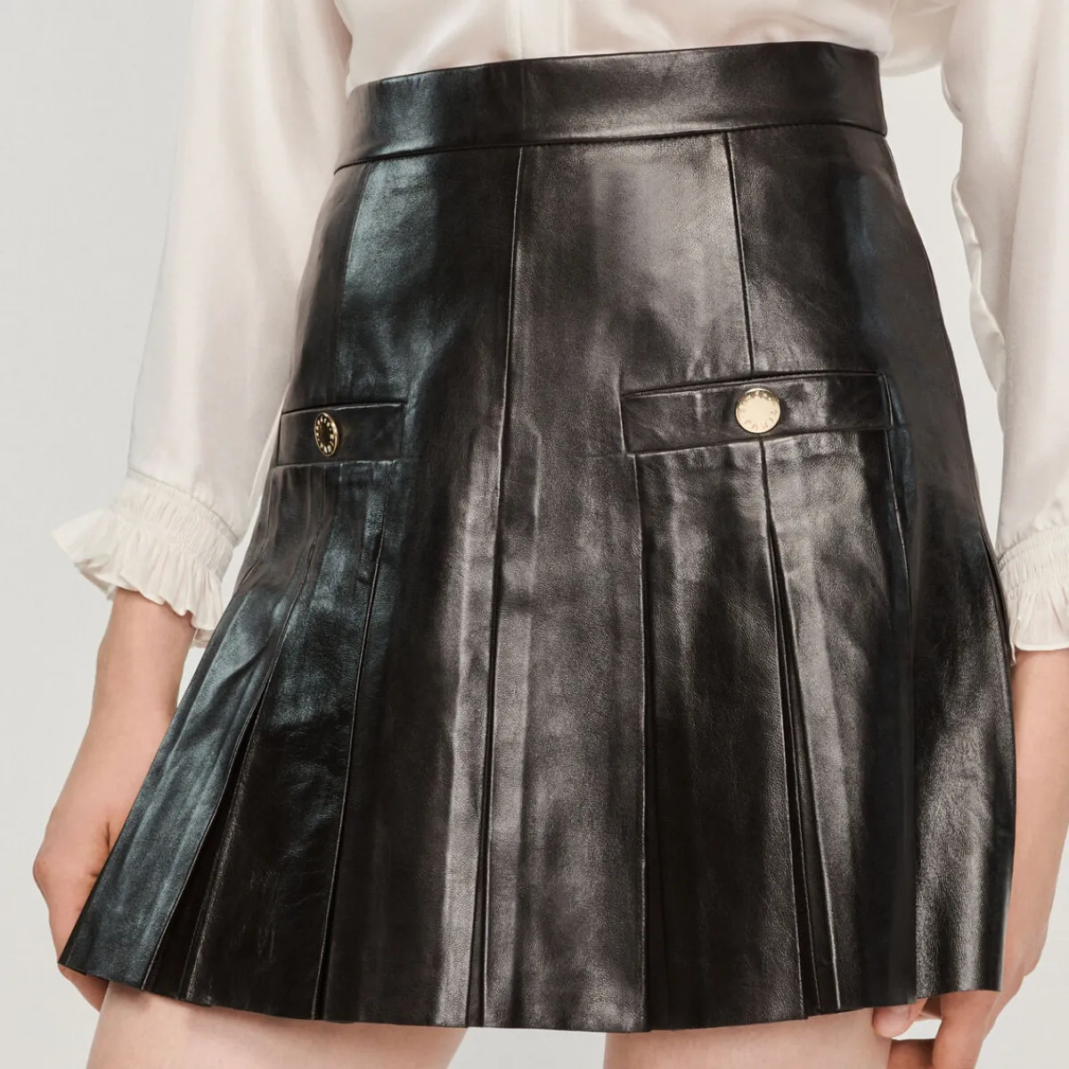 Clearance Pleated Short Leather Skirt Women Skirts