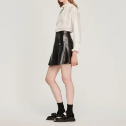 Clearance Pleated Short Leather Skirt Women Skirts