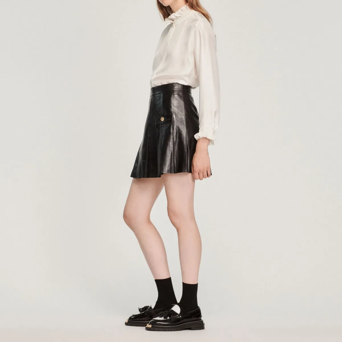 Clearance Pleated Short Leather Skirt Women Skirts