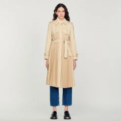 Outlet Pleated Trench Coat With Belt Women Coats