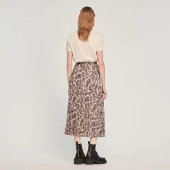 Discount Printed Midi Skirt With Pleats Women Skirts