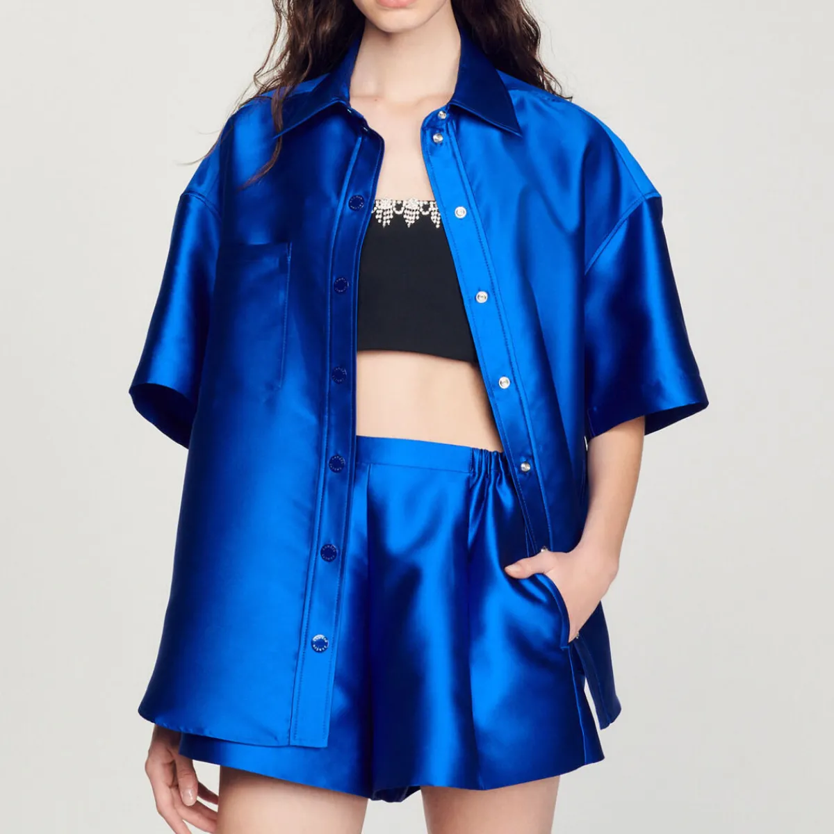 Cheap Satin Shorts Women Matching Sets