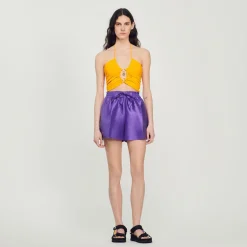 Outlet Satiny Wide-Leg Shorts Women Matching Sets
