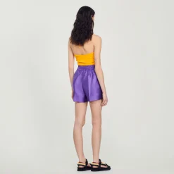Outlet Satiny Wide-Leg Shorts Women Matching Sets