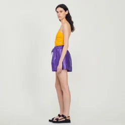 Outlet Satiny Wide-Leg Shorts Women Matching Sets