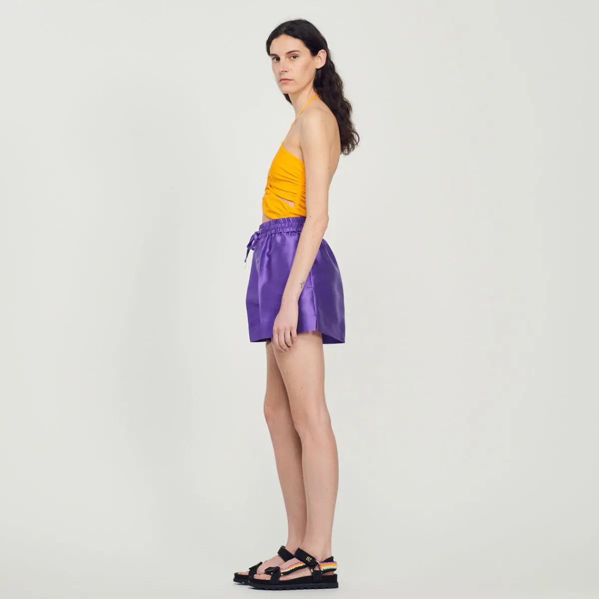 Outlet Satiny Wide-Leg Shorts Women Matching Sets