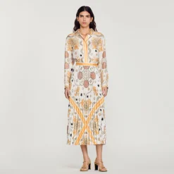 Outlet Scarf Print Pleated Skirt Women Matching Sets
