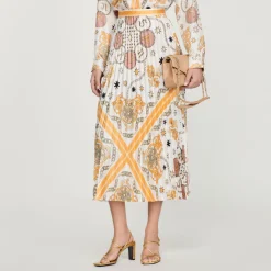 Outlet Scarf Print Pleated Skirt Women Matching Sets