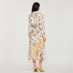 Outlet Scarf Print Pleated Skirt Women Matching Sets
