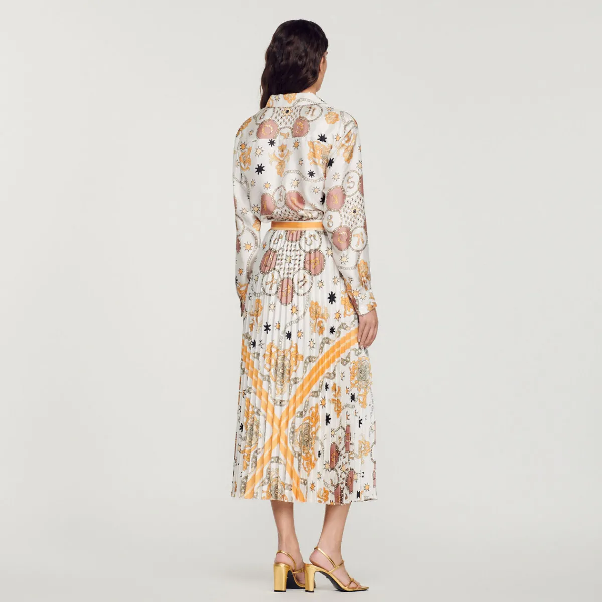 Outlet Scarf Print Pleated Skirt Women Matching Sets