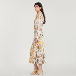 Outlet Scarf Print Pleated Skirt Women Matching Sets