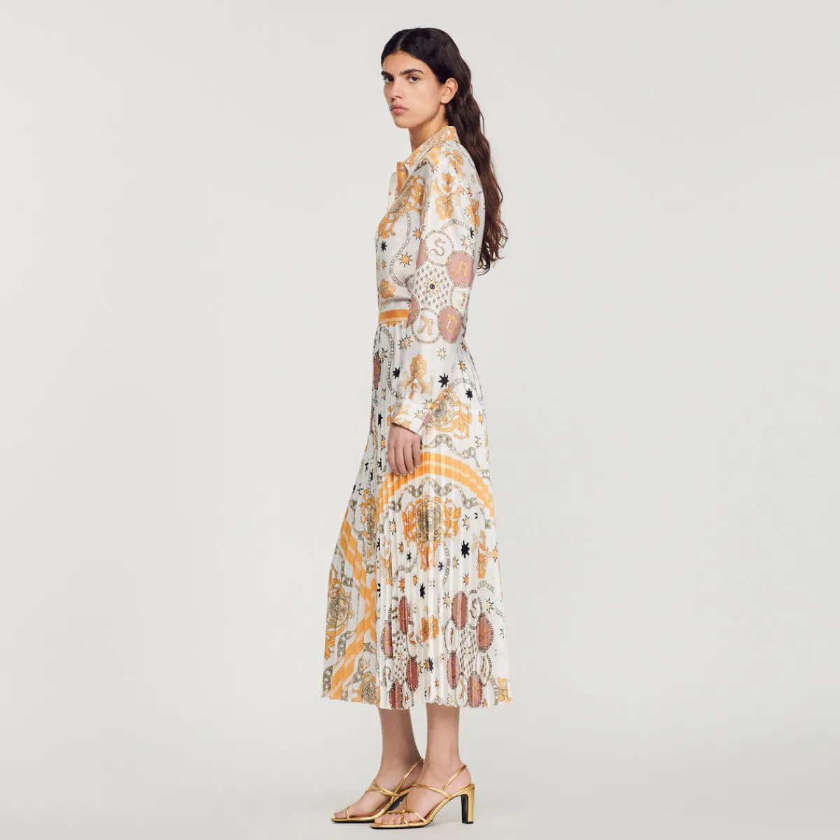 Outlet Scarf Print Pleated Skirt Women Matching Sets