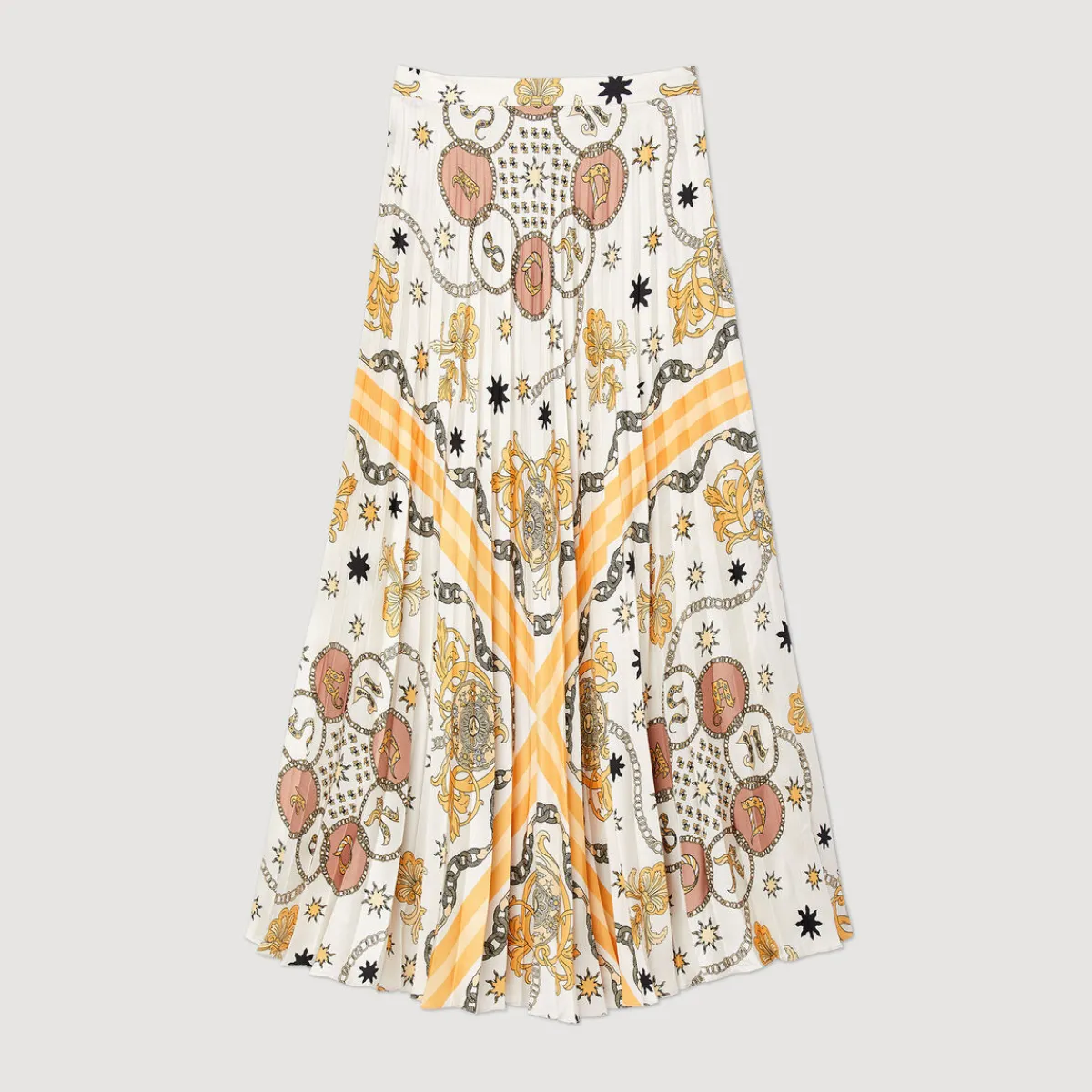 Outlet Scarf Print Pleated Skirt Women Matching Sets
