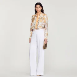 Cheap Scarf Print Silk Shirt Women Matching Sets