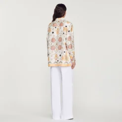 Cheap Scarf Print Silk Shirt Women Matching Sets