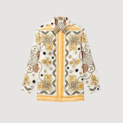 Cheap Scarf Print Silk Shirt Women Matching Sets
