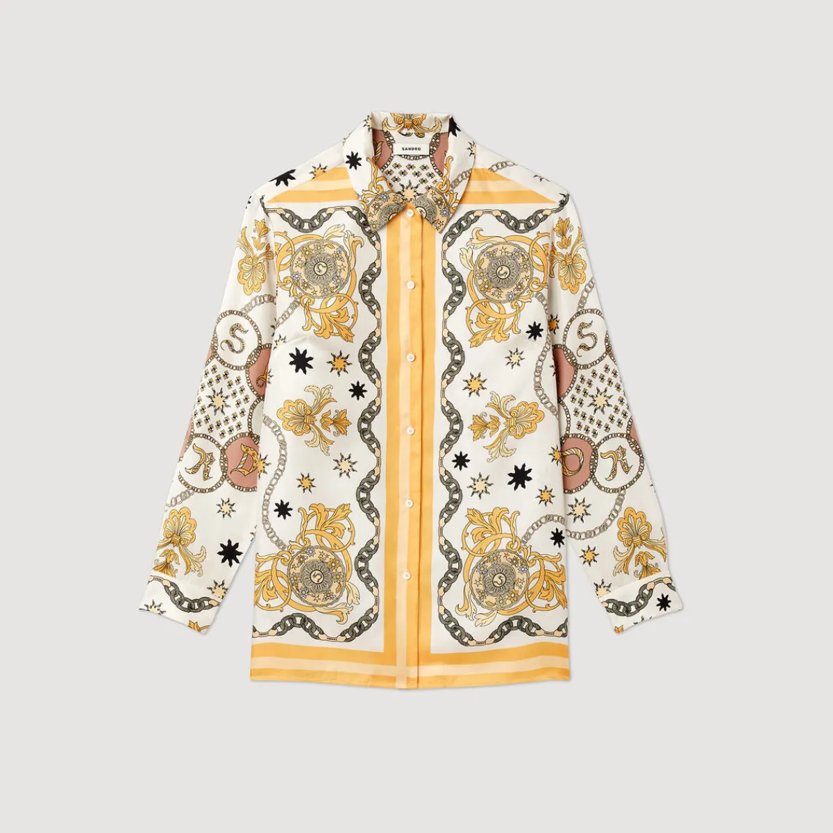 Cheap Scarf Print Silk Shirt Women Matching Sets