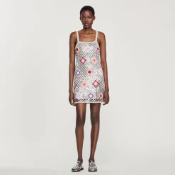 Fashion Short Crochet And Sequin Dress Women Dresses