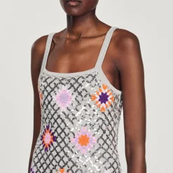 Fashion Short Crochet And Sequin Dress Women Dresses