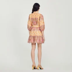 Best Short Dress With A Mixed Scarf Print Women Dresses
