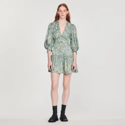 Outlet Short Flowing Dress With Floral Print Women Dresses
